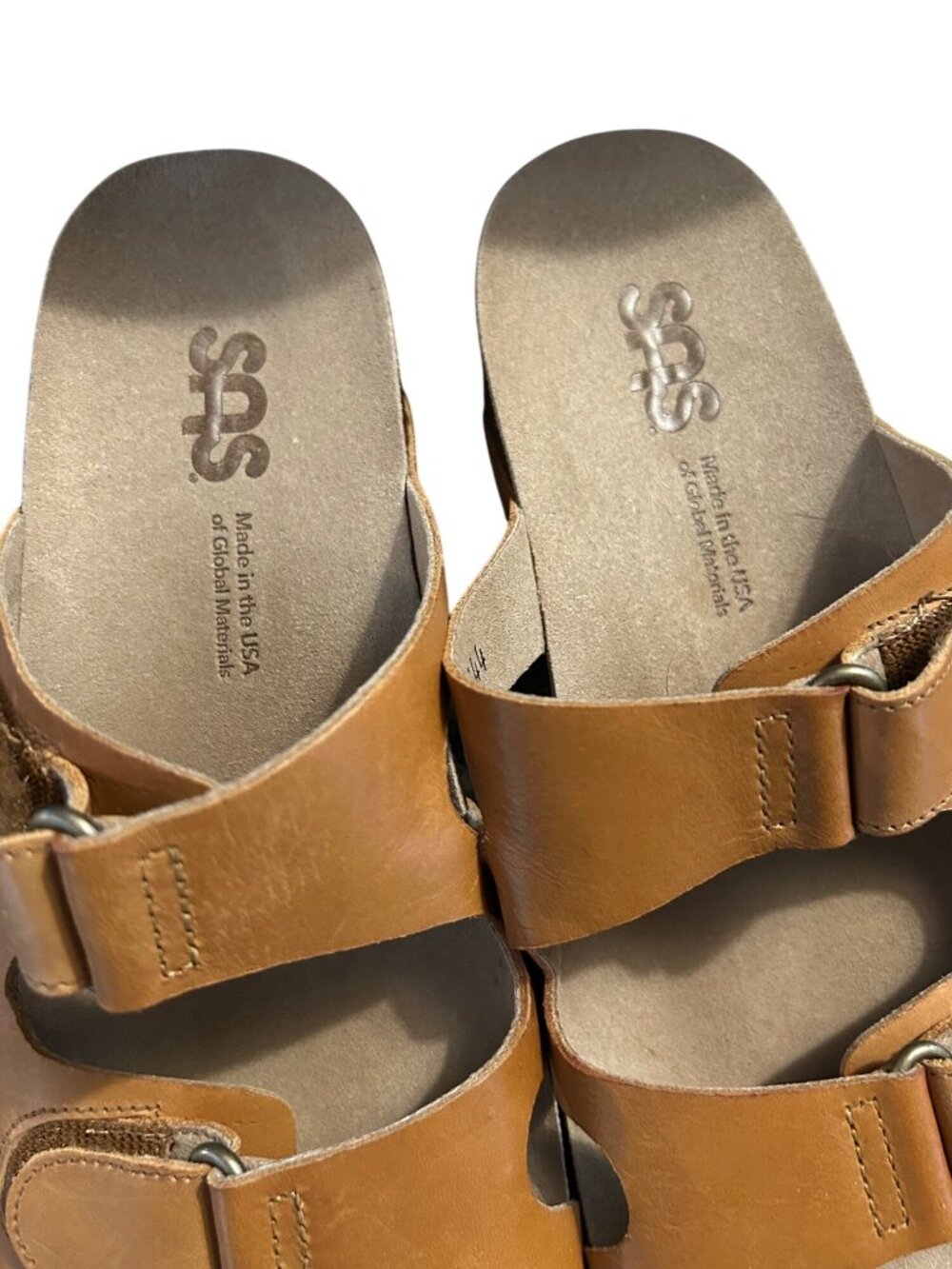 SAS Womens Comfort Leather Slide Sandals With Adjustable Straps Tan Made In USA - Picture 3 of 4